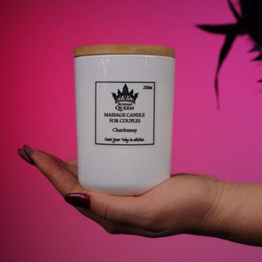 Couples Massage Candle – Chardonnay on a pink studio backdrop