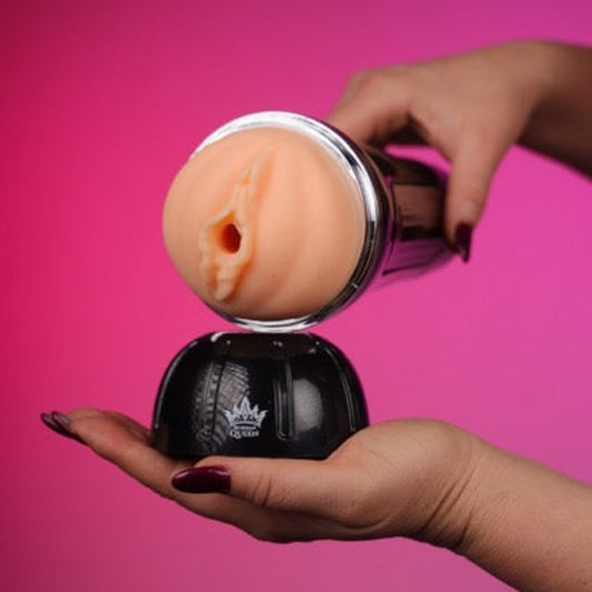Virginia – Realistic Vagina Masturbator on a pink studio backdrop